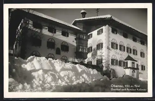 AK Oberau, Gasthof u. Pension Kellerer im Winter