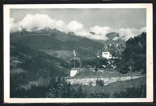 AK Bad Gastein, Hotel-Cafe Gamskar mit Gebirgspanorama