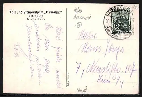 AK Bad Gastein, Hotel-Cafe Gamskar mit Gebirgspanorama