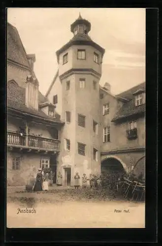 AK Ansbach / Mfr., Alter Hof mit Familie