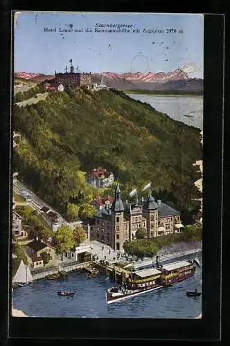 AK Berg / Starnbergersee, Hotel Leoni und die Rottmannshöhe mit Zugspitze