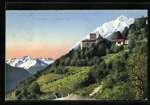 AK Dorf Tirol, Blick von der König Laurinstrasse zum Schloss Thurnstein