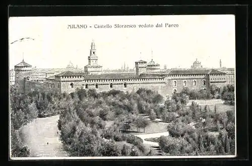 AK Milano, Castello Sforzesco veduto dal Parco