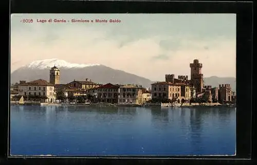 AK Sirmione, Lago di Garda, Blick vom See auf die Altstadt