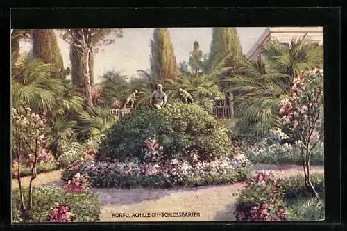 Künstler-AK Korfu, Der Achilleion-Schlossgarten