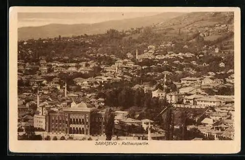 AK Sarajevo, Ortsansicht mit dem Rathaus aus der Vogelschau