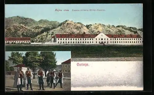AK Cetinje / Cettigne, Caserne militaire, Militär-Kaserne, Soldaten in Uniform