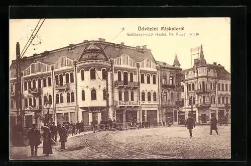 AK Miskolc, Széchenyi-utcai részlet, Dr. Singer palota