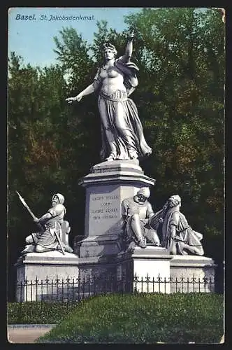 AK Basel, St. Jakobsdenkmal mit Anlagen