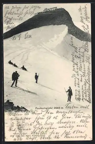 AK Faulhorn, Gipfel, Wanderer im Schnee