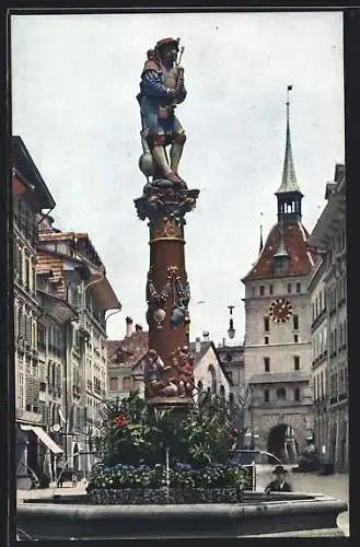 AK Bern, Dudelsackpfeiferbrunnen, Uhrturm