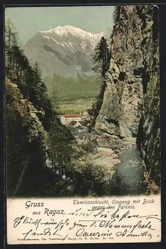 AK Ragaz, Taminaschlucht, Eingang mit Blick gegen den Falknis