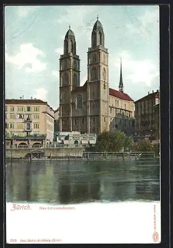 AK Zürich, Grossmünster, Cigarren u. Schuhwaren-Geschäft