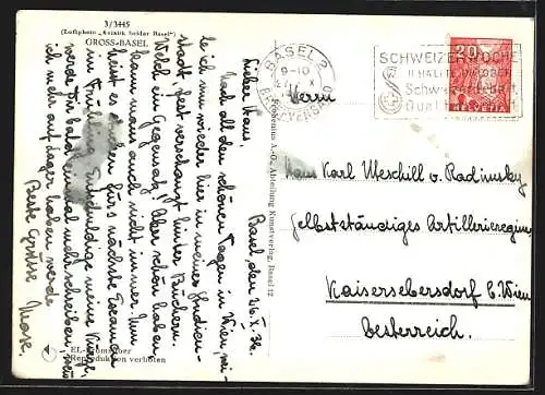 AK Basel, Ortsansicht aus der Vogelschau