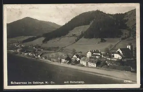 AK Schwarzau im Gebirge, Teilansicht mit Kirche und Hohenweg