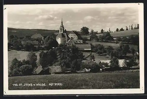 AK St. Jakob a. Walde, Ortspartie mit Kirche