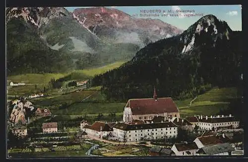 AK Neuberg a. M., Ortspartie mit Stiftskirche und kaiserlichem Jagdschloss