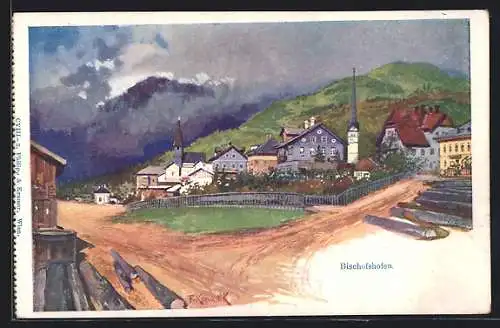 Künstler-AK Franz Kopallik: Bischofshofen, Ortspartie mit Kirche