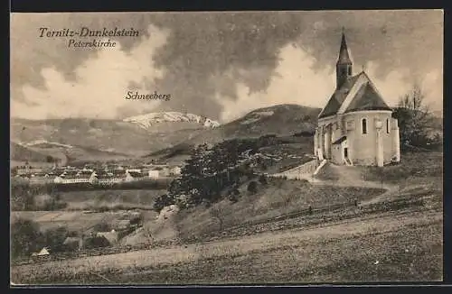 AK Ternitz-Dunkelstein, Peterskirche mit Schneeberg
