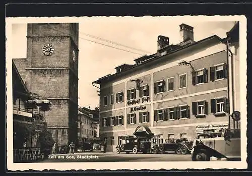 AK Zell am See, Stadtplatz mit Gasthof Post