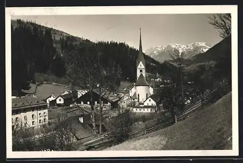 AK Hüttau, Ortsansicht gegen Hochkönig