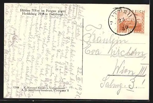 AK Hüttau, Ortsansicht gegen Hochkönig