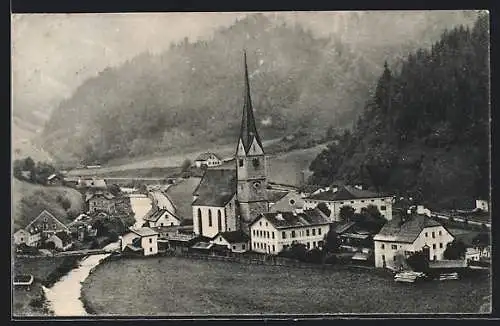 AK Hüttau, Teilansicht mit Blick zur Kirche