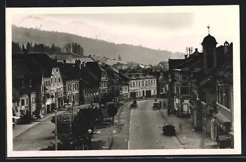 AK Kindberg, Ortspartie mit Strassenansicht