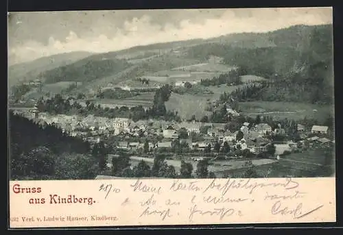 AK Kindberg, Panoramablick auf Ort und Umland