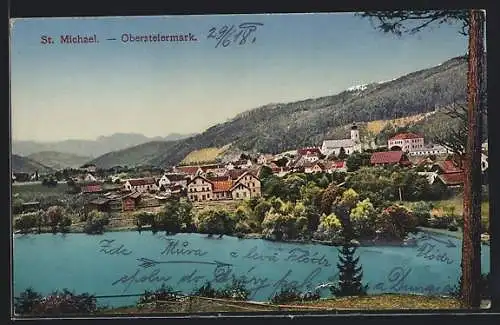 AK St. Michael /Obersteiermark, Blick auf Ort und See