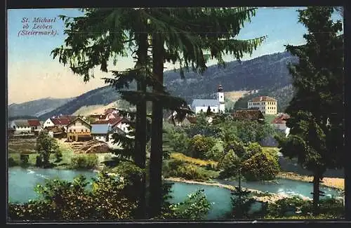 AK St. Michael ob Leoben, Blick übers Wasser auf den Ort
