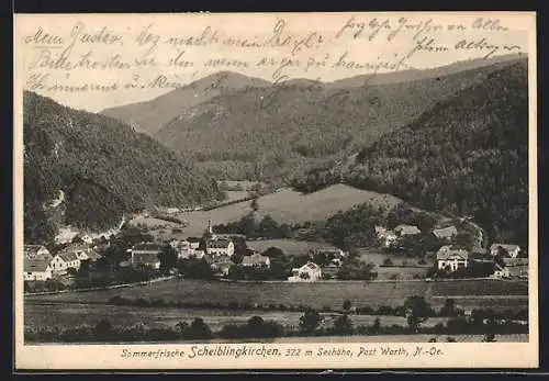 AK Scheiblingkirchen, Ortsansicht mit bewaldeten Bergen