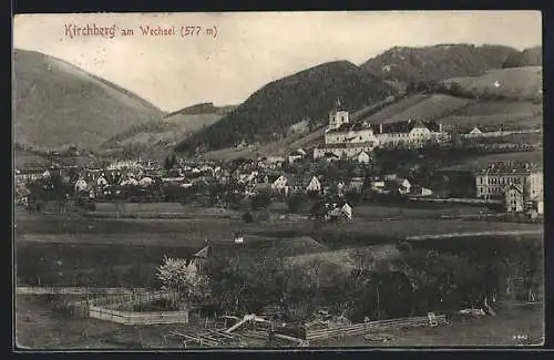 AK Kirchberg a. Wechsel, Ortsansicht mit Bergpanorama