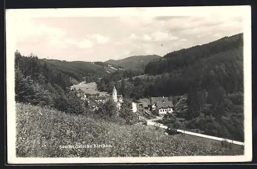 AK Warth /N.-Oe., Kirchau, Ortspartie mit Kirche und Strassenpartie