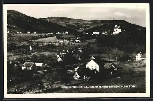 AK St. Johann bei Herberstein, Panorama mit Kirche