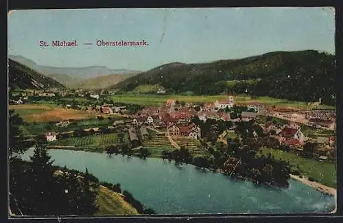 AK St. Michael /Obersteiermark, Gesamtansicht aus der Vogelschau