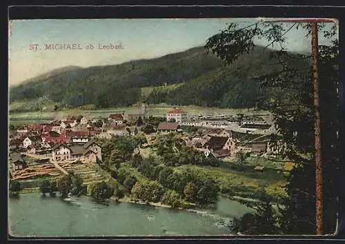 AK St. Michael ob Leoben, Ortsansicht mit Flusspartie