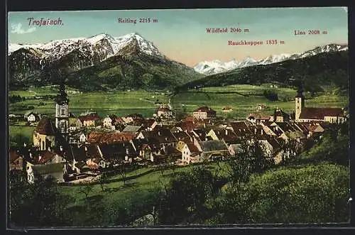 AK Trofaiach, Ortsansicht mit Reiting, Wildfeld, Rauchkoppen und Lins