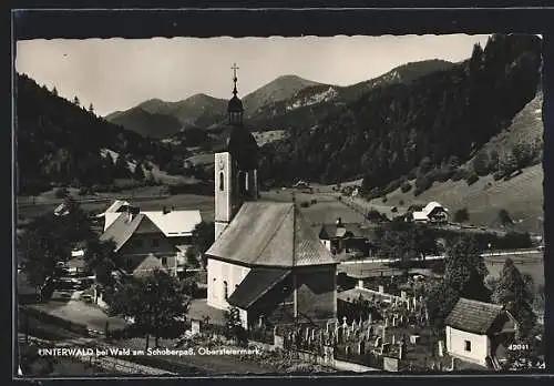 AK Wald am Schoberpass, Unterwald mit Kirche und Friedhof