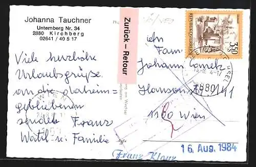 AK Kirchberg am Wechsel, Gasthaus Johanna Tauchner, Ortspanorama