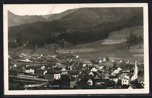 AK Mitterdorf im Mürztal, Ortsansicht mit Bahnhof