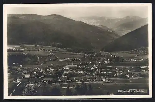 AK Mitterdorf i. Mürztal, Ortsansicht mit Bergpanorama