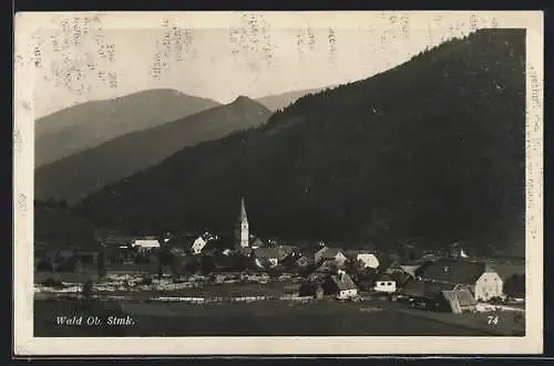AK Wald /Ob. Stmk, Ortsansicht vor Berghintergrund