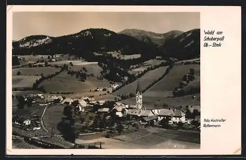 AK Wald am Schoberpass, Ortspanorama mit Kirche