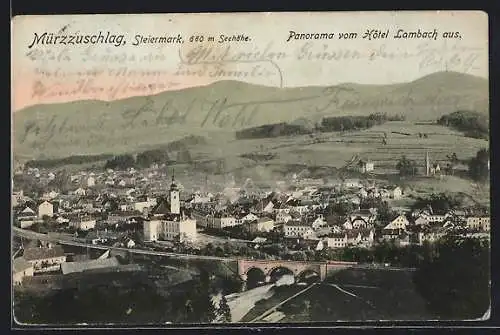 AK Mürzzuschlag /Steiermark, Panorama vom Hotel Lambach aus