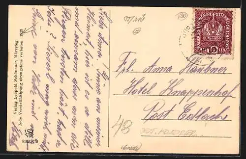 AK Mürzsteg, Gasthof zu Post vor Berghintergrund