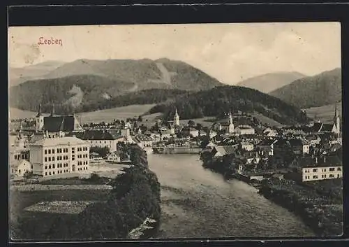 AK Leoben, Ortsansicht mit Fluss und Brücke