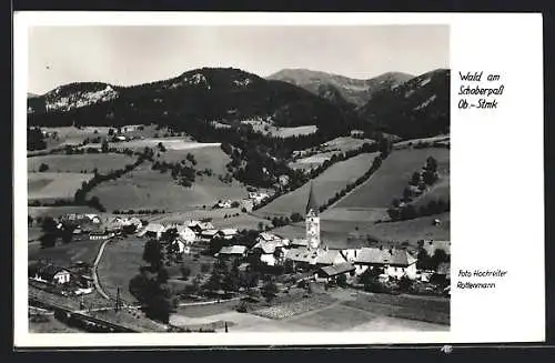 AK Wald am Schoberpass, Ortspanorama mit Kirche