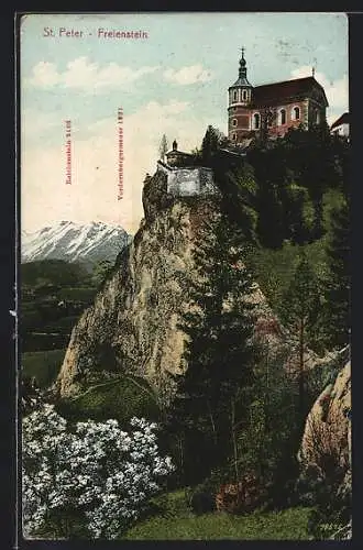 AK St. Peter-Freienstein, Ortsansicht mit Reichenstein und Vordernbergermauer