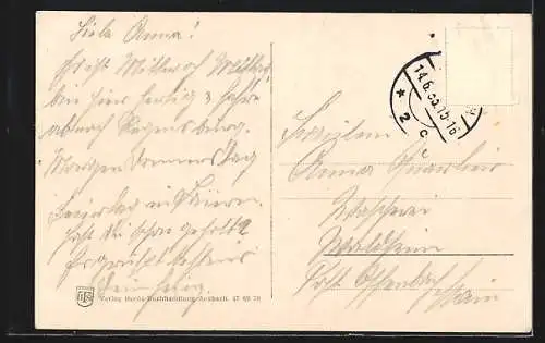 AK Ansbach / Mfr., Teilansicht mit der Kirche aus der Vogelschau